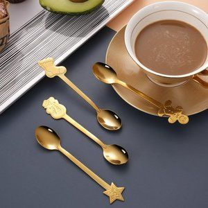 Gold Christmas Spoons Coffee Dessert 4PC Gift Set Holiday Tableware